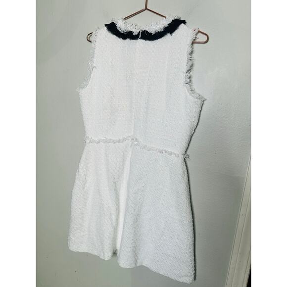 CeCe White Textured Ruffled Collar Black Trim Sleeveless Tweed Shift Dress 12 - Picture 6 of 13